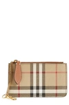 BURBERRY KELBROOK CHECK CANVAS & LEATHER CARD CASE WITH KEY RING