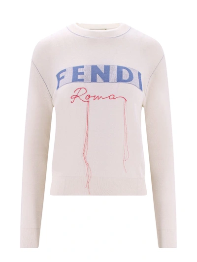 Fendi Ivory Stretch Cashmere Blend Sweater In Neutral