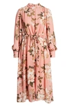 Julia Jordan Jj38986 Floral Print Long Sleeve Ruffle Midi Dress In Blush Multi