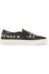AQUAZZURA COSMIC EMBELLISHED EMBROIDERED LEATHER SLIP-ON SNEAKERS