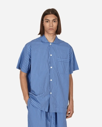 Tekla Poplin Pyjamas Shortsleeve Shirt Boro Stripes In Blue