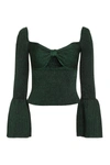 Self-portrait Lurex Knit Viscose Blend Top In Green
