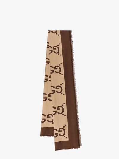 Gucci Gg All-over Logo Silk Scarf In Beige