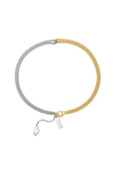 Classicharms Two-tone Chain Baroque Pearl Necklace In Gold