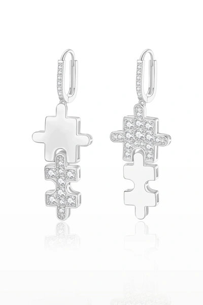 Classicharms Silver Jigsaw Puzzle Drop Earrings In Grey