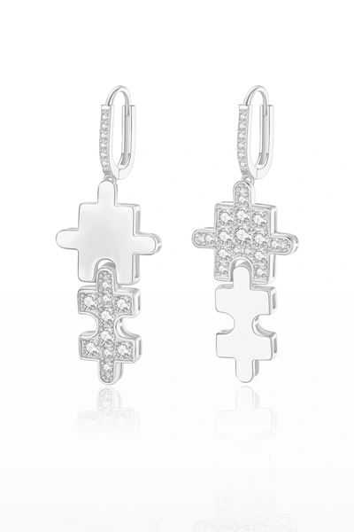Classicharms Silver Jigsaw Puzzle Drop Earrings