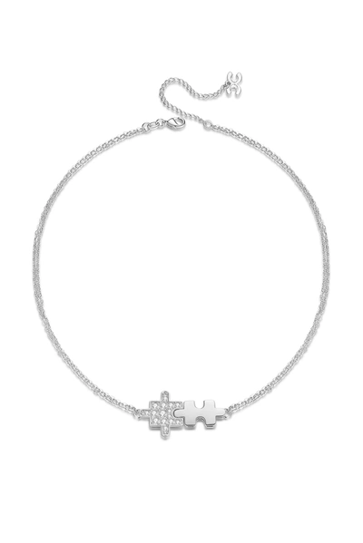 Classicharms Silver Jigsaw Puzzle Necklace In Grey