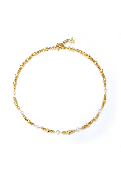 Classicharms Hexagon Bead Necklace With Natural Pearls In Gold