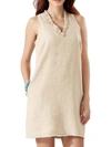 Tommy Bahama Two Palms Ruffle V-neck Linen A-line Dress In Beige