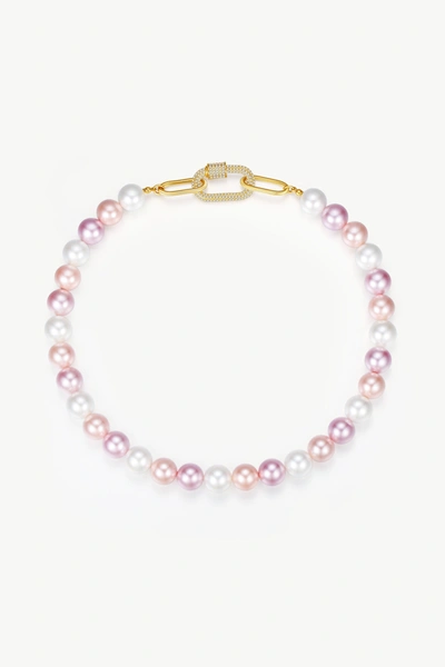 Classicharms Pink Shell Pearl Necklace With Gem-encrusted  Carabiner Lock In Pink/purple