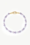 Classicharms Shell Pearl Necklace With Gem-encrusted Carabiner Lock In Purple