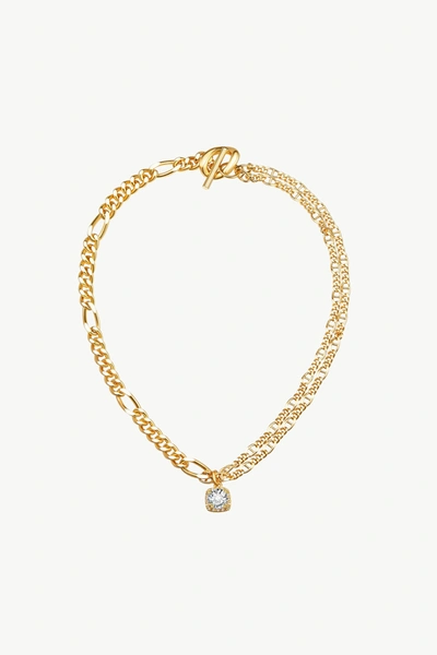CLASSICHARMS GOLDEN DOUBLE LAYERED SOLITAIRE ZIRCONIA PENDANT NECKLACE