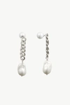 CLASSICHARMS SILVER CHAIN BAROQUE PEARL DROP EARRINGS