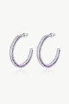 Classicharms Silver Zirconia Molten C Hoop Earrings In Purple
