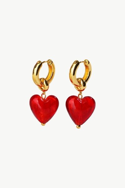 Classicharms Women's Esmée Red Glaze Heart Dangle Earrings