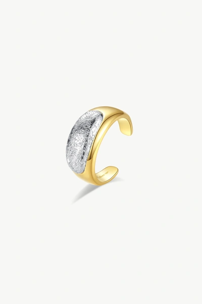 Classicharms Frosted And Matted Texture Two Tone Ring In Gold