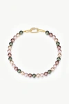 Classicharms Gold Shell Pearl Necklace With Gem-encrusted  Carabiner Lock In Pink