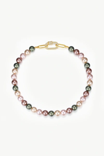 Classicharms Gold Shell Pearl Necklace With Gem-encrusted  Carabiner Lock In Pink
