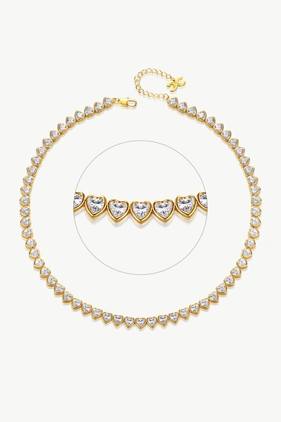 CLASSICHARMS GOLD SPARKLING HEART SHAPED ZIRCONIA TENNIS NECKLACE
