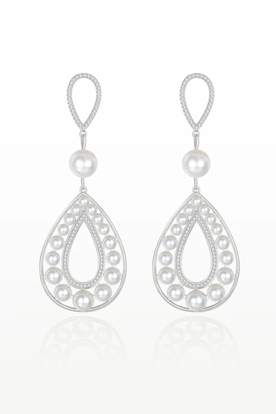Classicharms Silver Pearl Hollow Teardrop Dangle Earrings