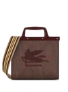 ETRO 'LOVE TROTTER' BROWN SHOPPER BAG WITH RIBBON SHOULDER STRAP AND EMBROIDERED LOO IN COTTON BLEND WOMA
