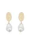 CLASSICHARMS MATTED GOLD SCULPTED OVERSIZED BAROQUE PEARL DROP EARRINGS