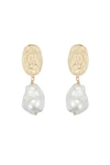 Classicharms Matted Gold Sculpted Oversized Baroque Pearl Drop Earrings In Silver