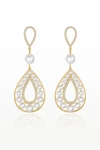 Classicharms Gold Pearl Hollow Teardrop Dangle Earrings In Silver