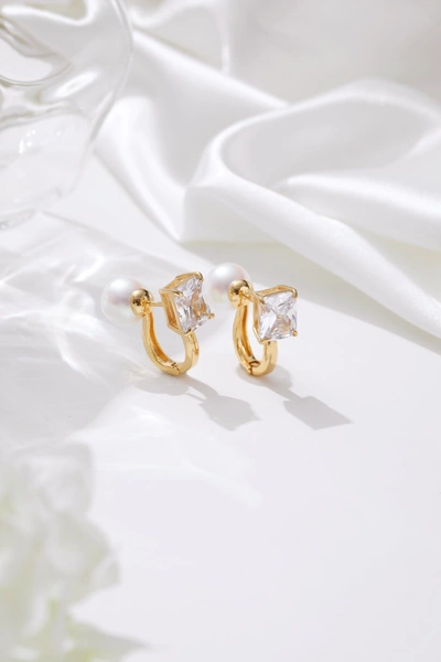 Classicharms Gold Pearl Zirconia Multi-wear  Earrings