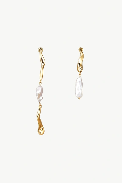 Classicharms Asymmetrical Molten Baroque Pearl Earrings In Gold