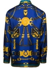 VERSACE BLUE SHIRT WITH 'HARNESS' DETAIL AND 'MEDUSA' PRINT IN SILK MAN