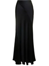 Alberta Ferretti Maxi Black Skirt With Diagonal Stitching In Silk Blend In Black
