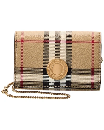 Burberry Vintage Check E-canvas Wallet On Chain In Beige