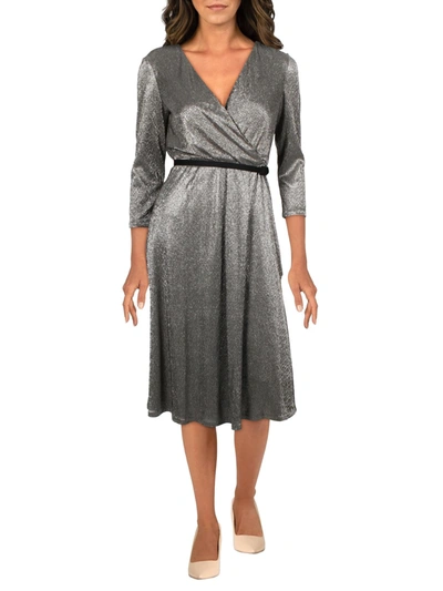 Lauren Ralph Lauren Womens Metallic Knee Length Cocktail And Party Dress In Grey