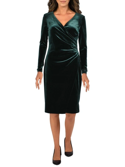 Ralph Lauren Womens Surplice Gathered Cocktail And Party Dress In Emerald Green Velvet