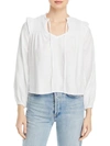 Bella Dahl Linen Tie Neck Ruffle Sleeve Top In White
