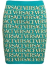 VERSACE LIGHT BLUE MINI SKIRT WITH 'ALL-OVER' JACQUARD MOTIF IN STRETCH COTTON WOMAN