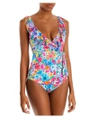 TOMMY BAHAMA Watercolor Floral Wrap Womens Ruffled Beachwear One-Piece Swimsuit
