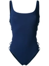 Tory Burch Lace-up Side One-piece Swimsuit In Tory Navy