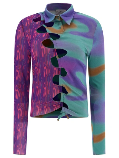 Avavav Cutout Mesh & Jersey Shirt In Purple