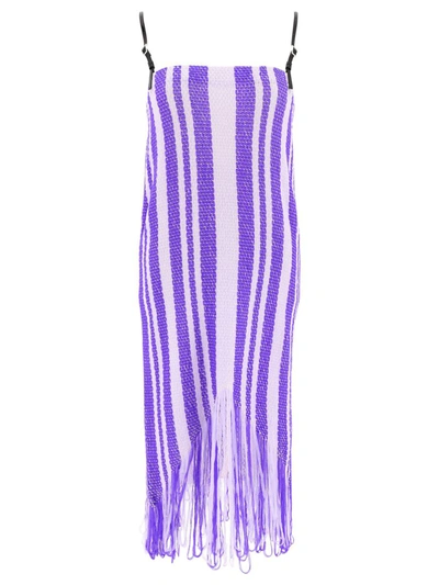 Jw Anderson 2-tone Fringed Knit Midi Dress In Purple White