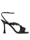 By Far Poppy Floral-appliqué 95mm Sandals In Black