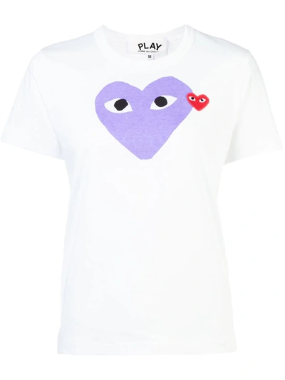 Comme Des Garçons Play White & Purple Large Double Heart T-shirt