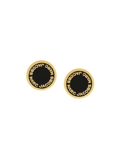 Marc Jacobs Enamel Logo Disc Stud Earrings In Black/gold