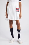 Thom Browne Pleated Cotton-seersucker And Grosgrain Mini Skirt In White