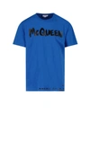 Alexander Mcqueen Blue Logo-print Cotton T-shirt In Blue