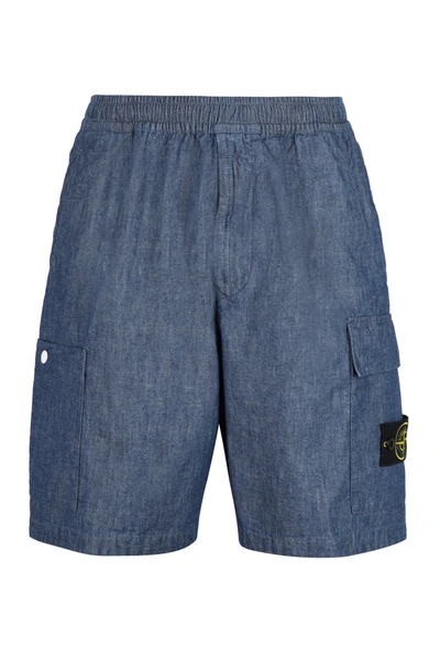 Stone Island Logo Patch Denim Shorts