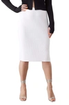 Gstq Ribbed Side Slit Skirt In White