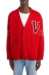 Valentino Garavani Red And White Wool Blend Cardigan In Rosso/ Avorio