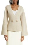 By Malene Birger Tinley Double-breasted Wool Cardigan In Twill Beige